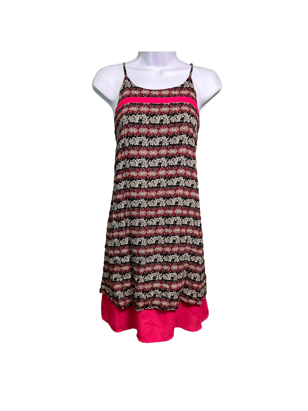 NWOT THML Layered Spaghetti Strap Slip Dress Womens Small Hot Pink Boho Summer
